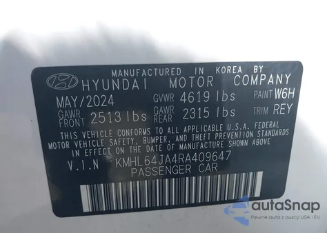 2024 Hyundai Sonata Sel z USA, uszkodzony, nr VIN KMHL64JA4RA409647